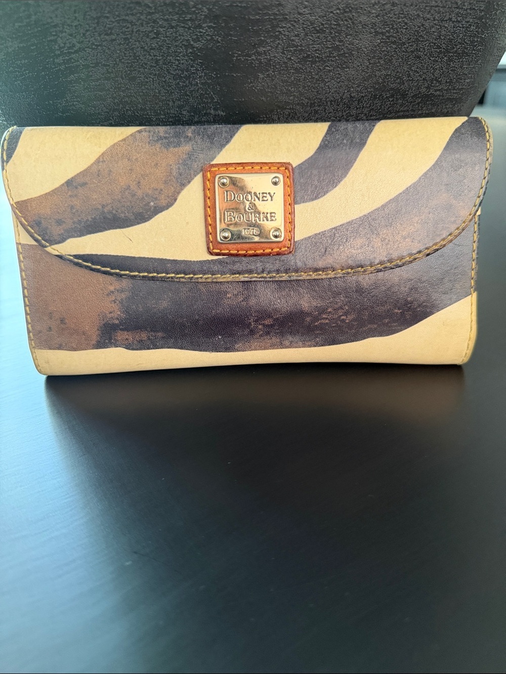 Dooney & Bourke Beige and Brown Zebra-Print Wallet with Brown & Red Interior